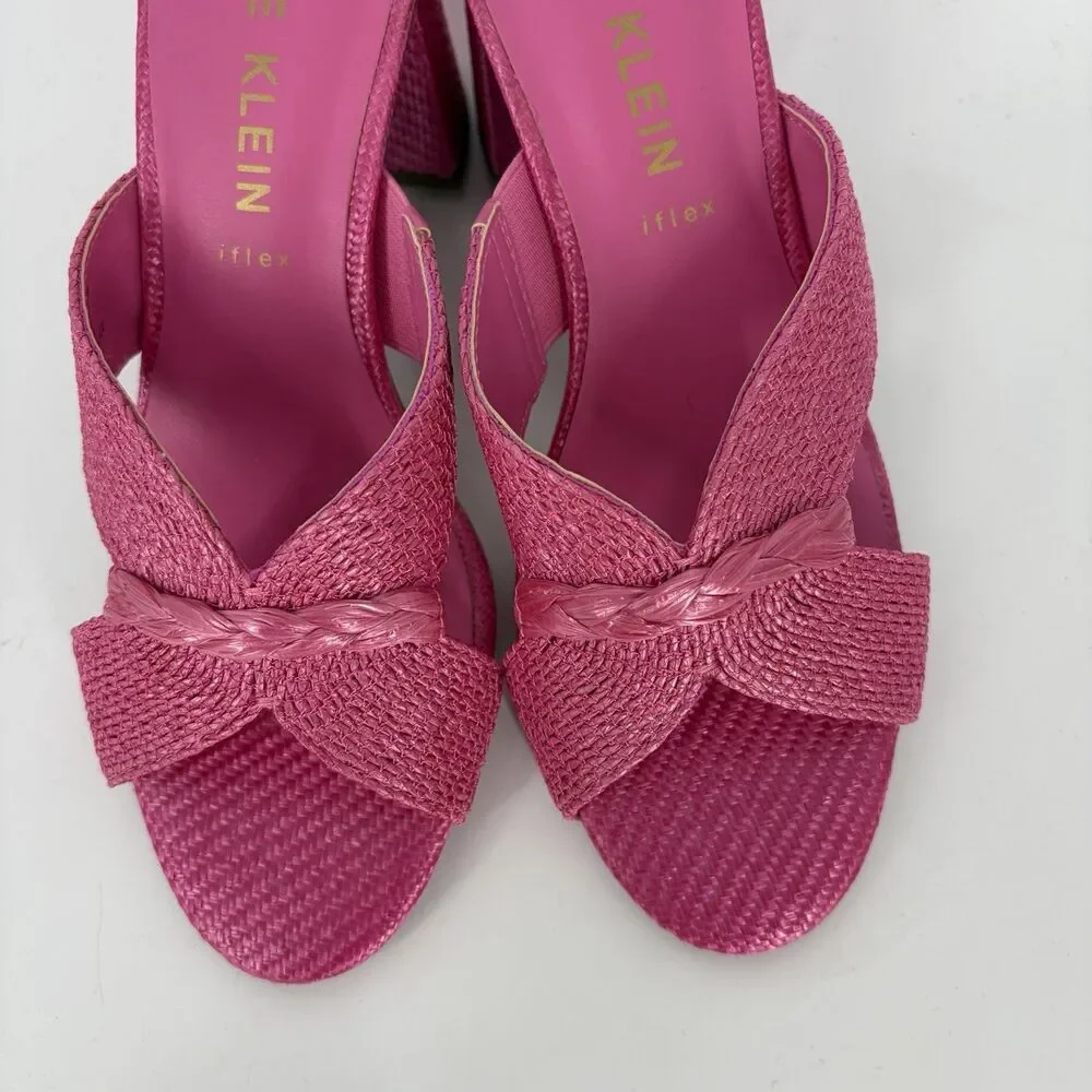 Anne Klein Shoes Size 7.5 Womens Aubrie Pink Raffia Slide Heel Sandal Barbie